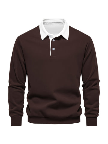 Fall & Winter Solid Color Fleece-Lined Shirt - Men's Casual Machine Washable with Button Detail